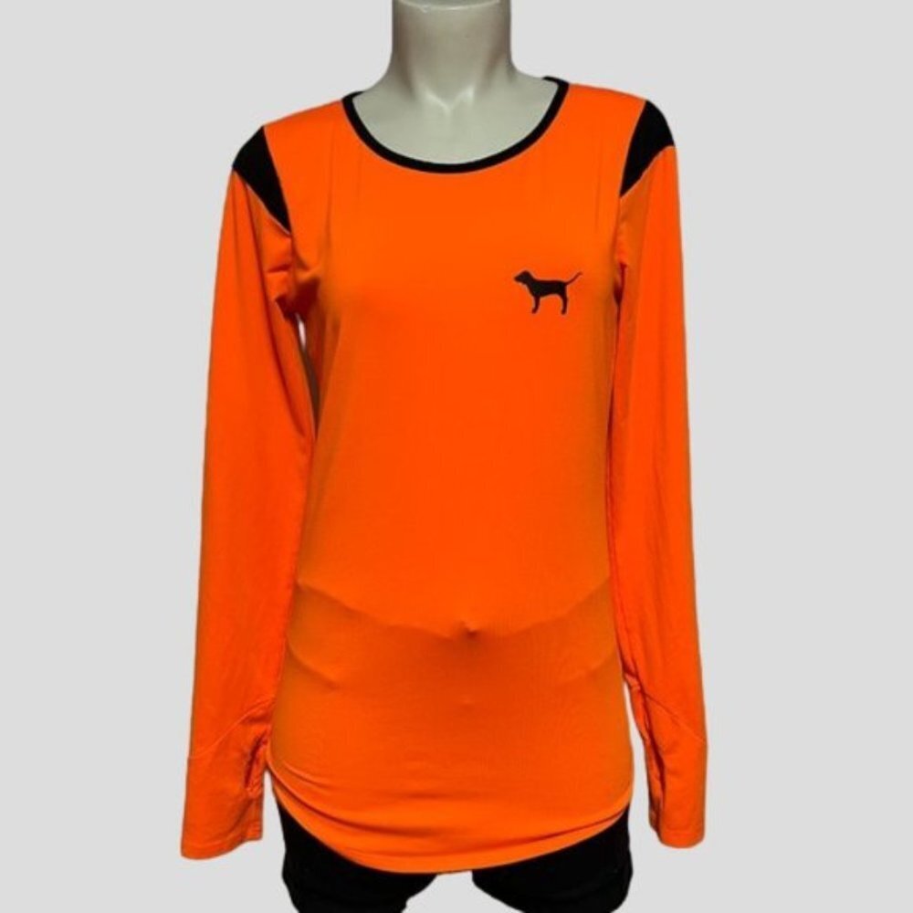PINK Victoria's Secret Ultimate Bright Orange/Black Long Sleeve Top